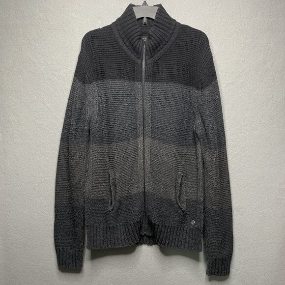 Chunky Guess Wool Blend Heavyweight Zip-Up Cardigan Sweater Black Gray XL - Picture 1 of 10
